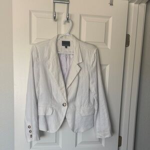 Cynthia Rowley Cream Single-Button Linen-Blend Blazer